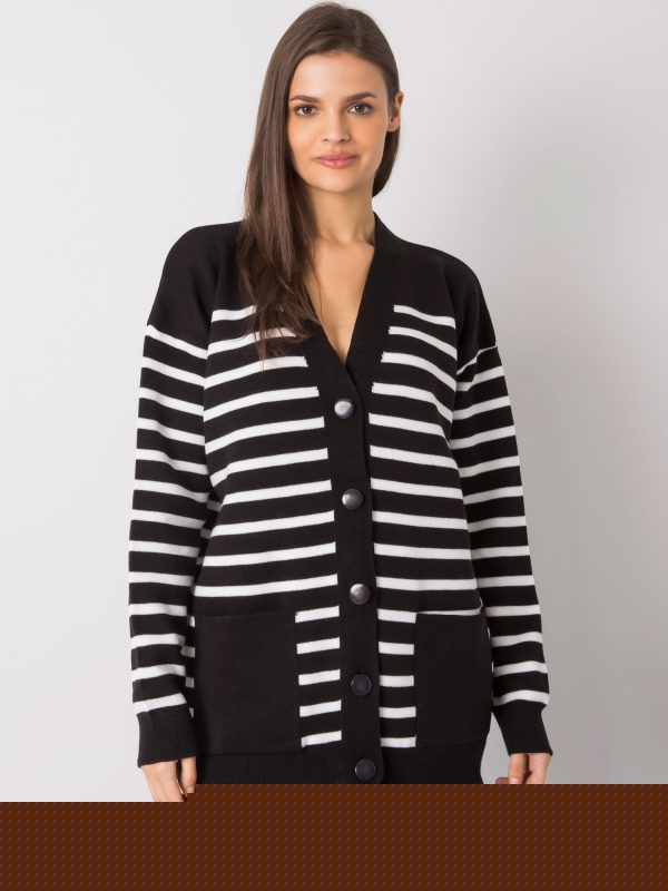 Czarny sweter rozpinany w paski Majestic RUE PARIS