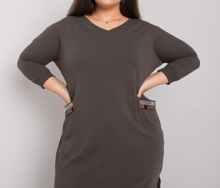 Hurtownia Ciemna khaki sukienka plus size z kieszeniami Susan