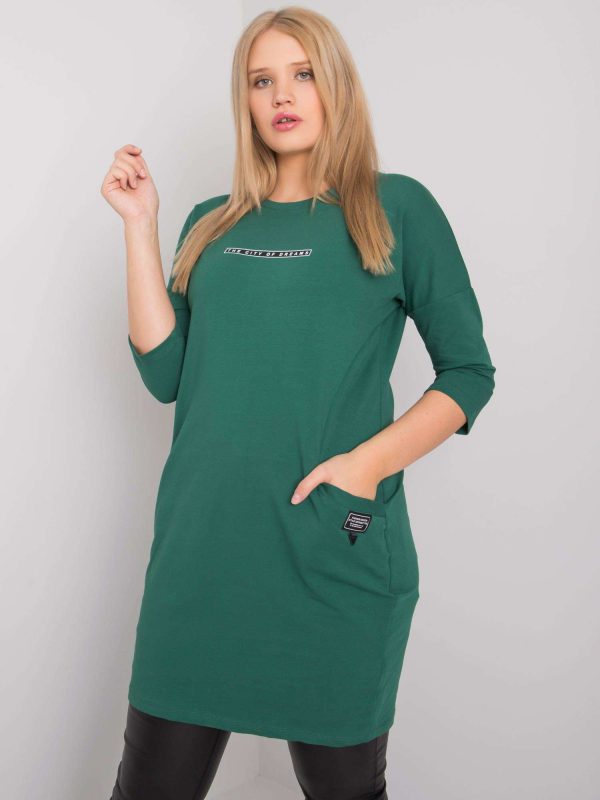 Ciemnozielona sukienka plus size z kieszeniami Sereia