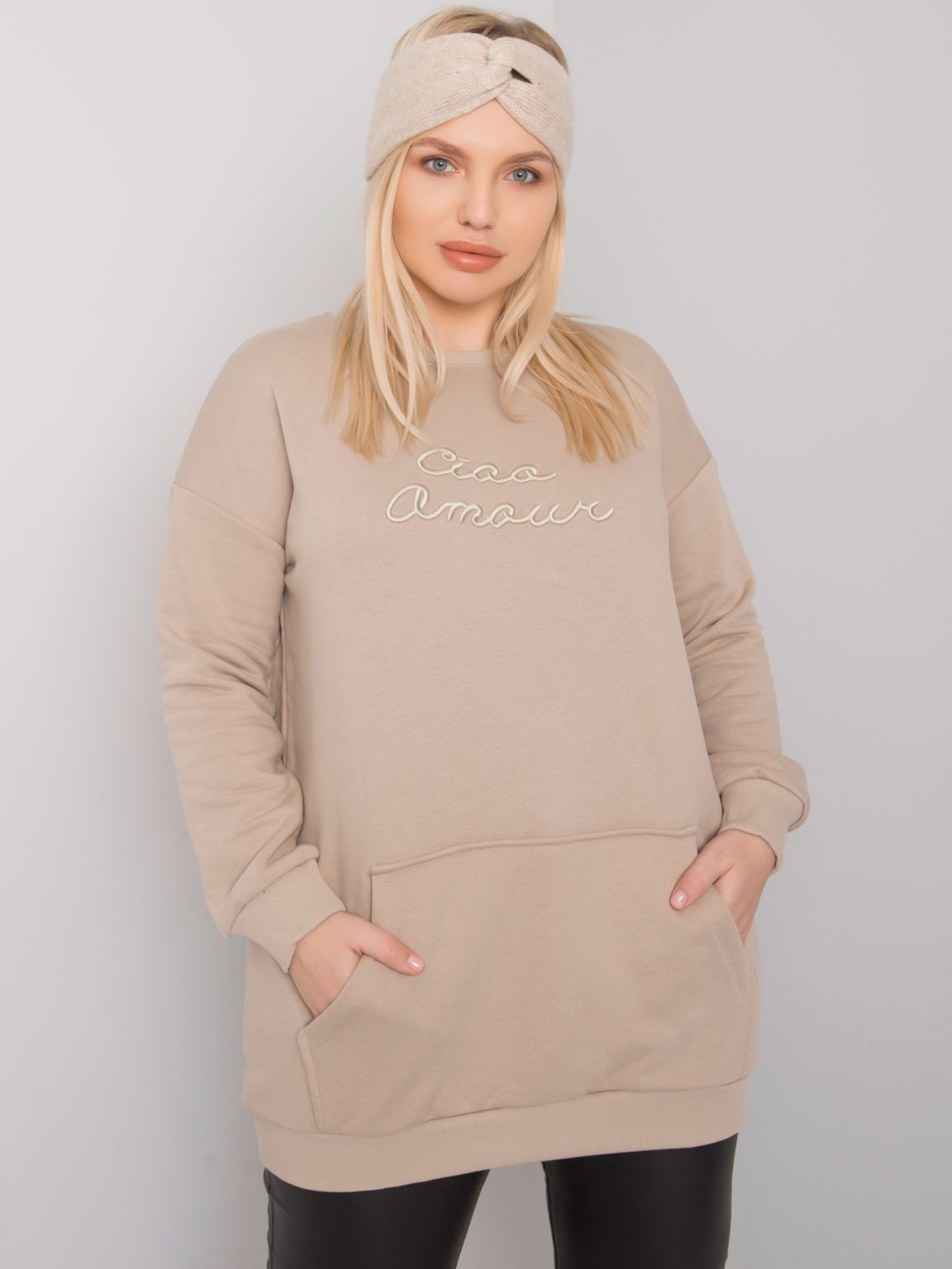 Beżowa długa bluza plus size Easton