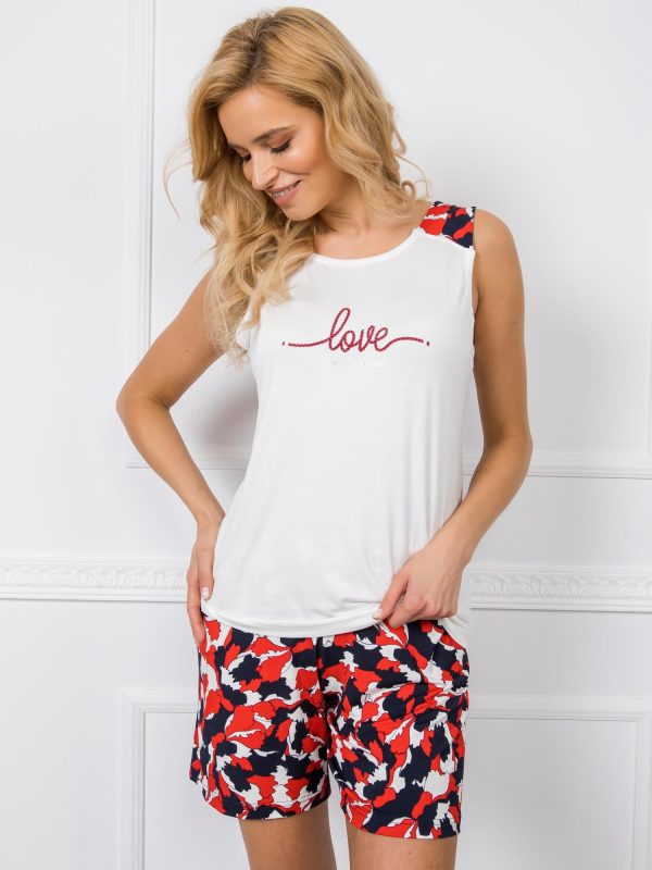 Ecru-czerwona piżama Cassia