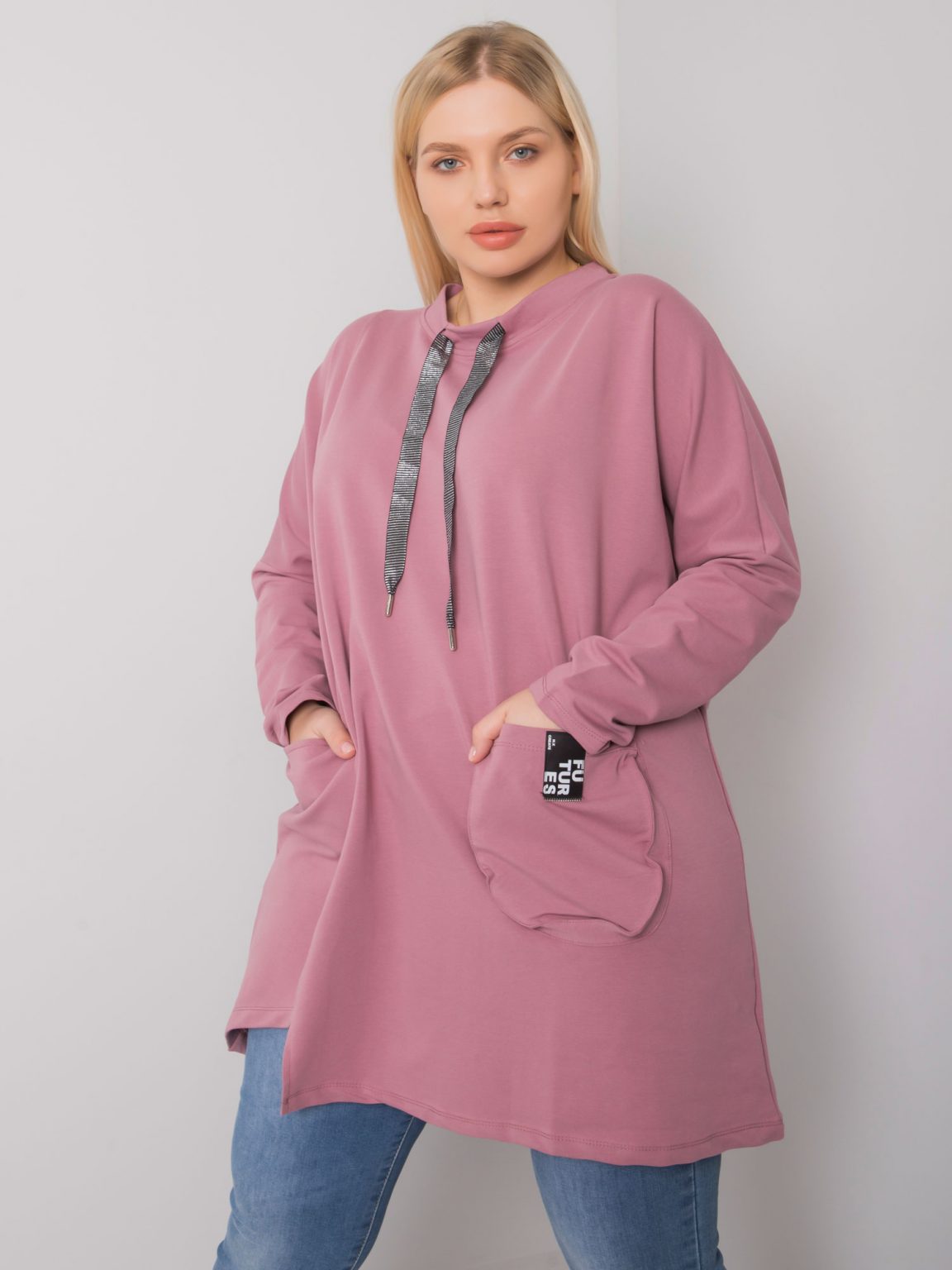Brudnoróżowa bawełniana tunika plus size Redmond