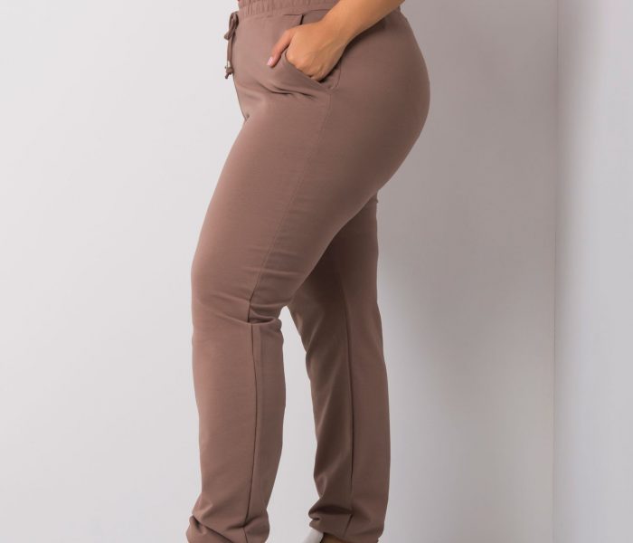 Hurtownia Brązowe spodnie dresowe plus size Beatriz