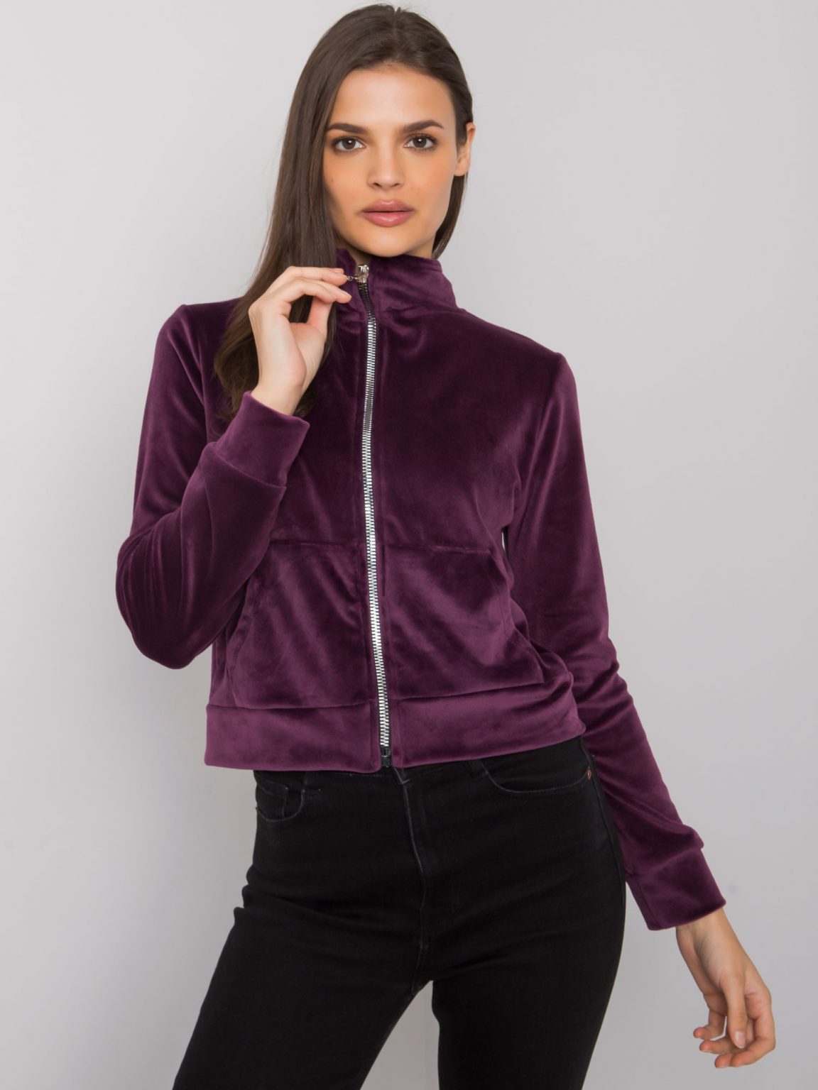 Ciemnofioletowa welurowa bluza rozpinana Charley RUE PARIS
