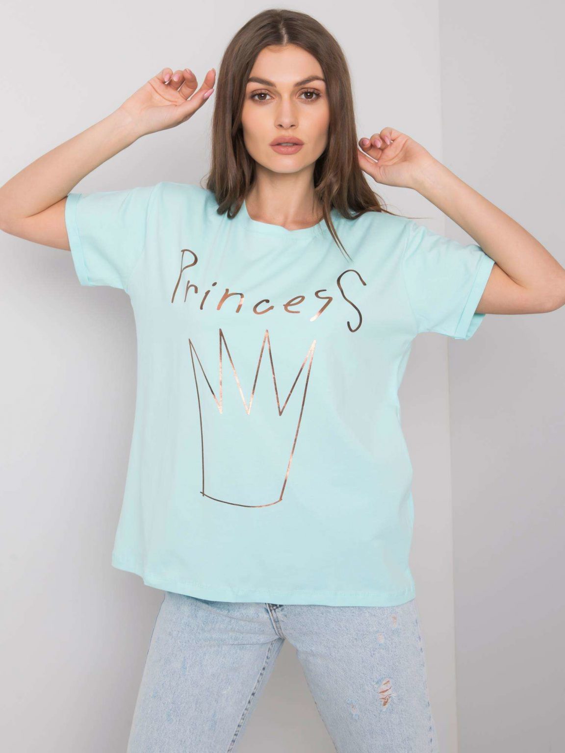 Miętowy t-shirt z nadrukiem Aosta