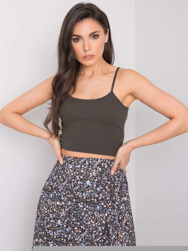Ciemny khaki krótki top Chelo RUE PARIS