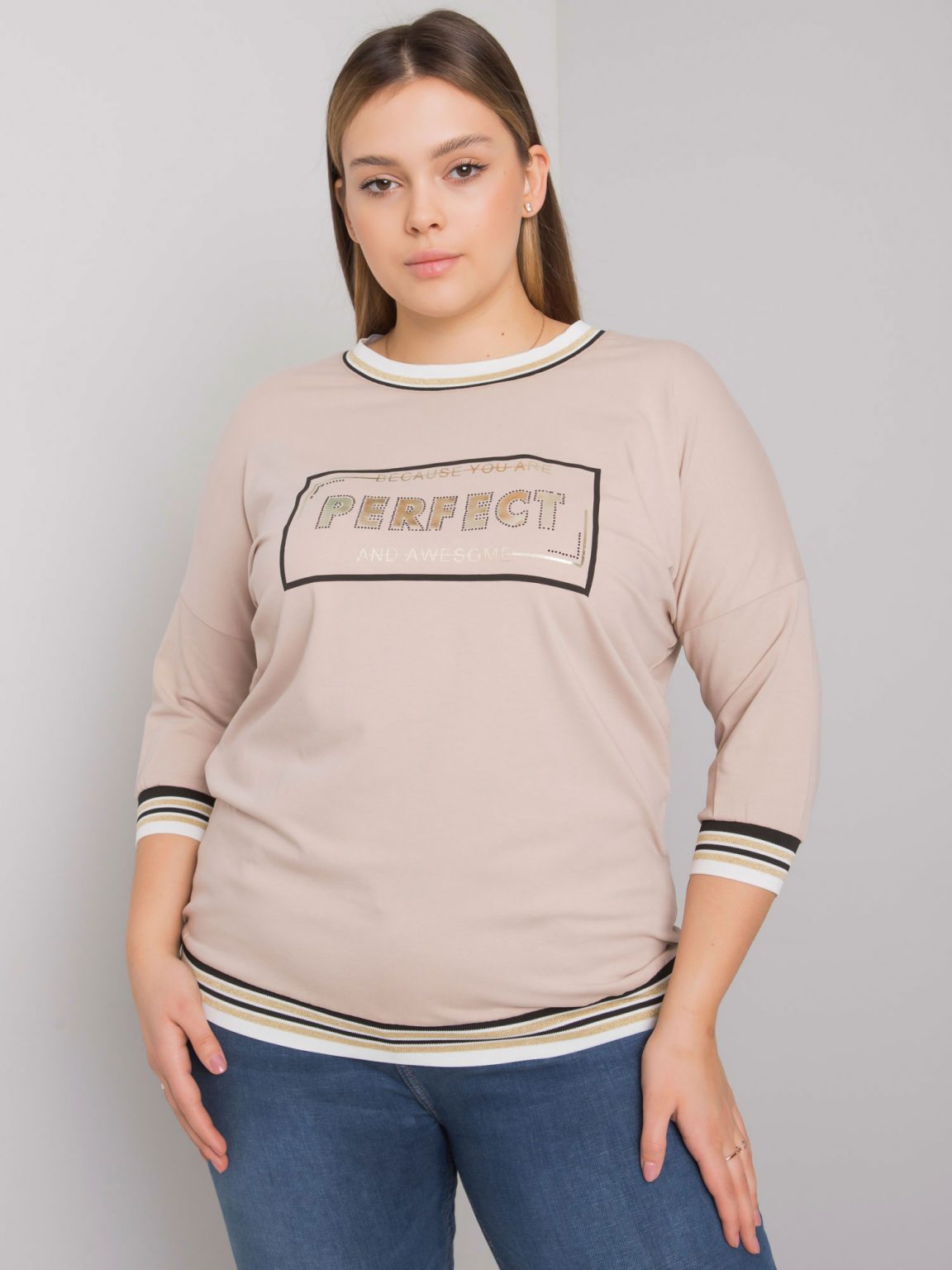 Jasnobeżowa bawełniana bluzka plus size Mia