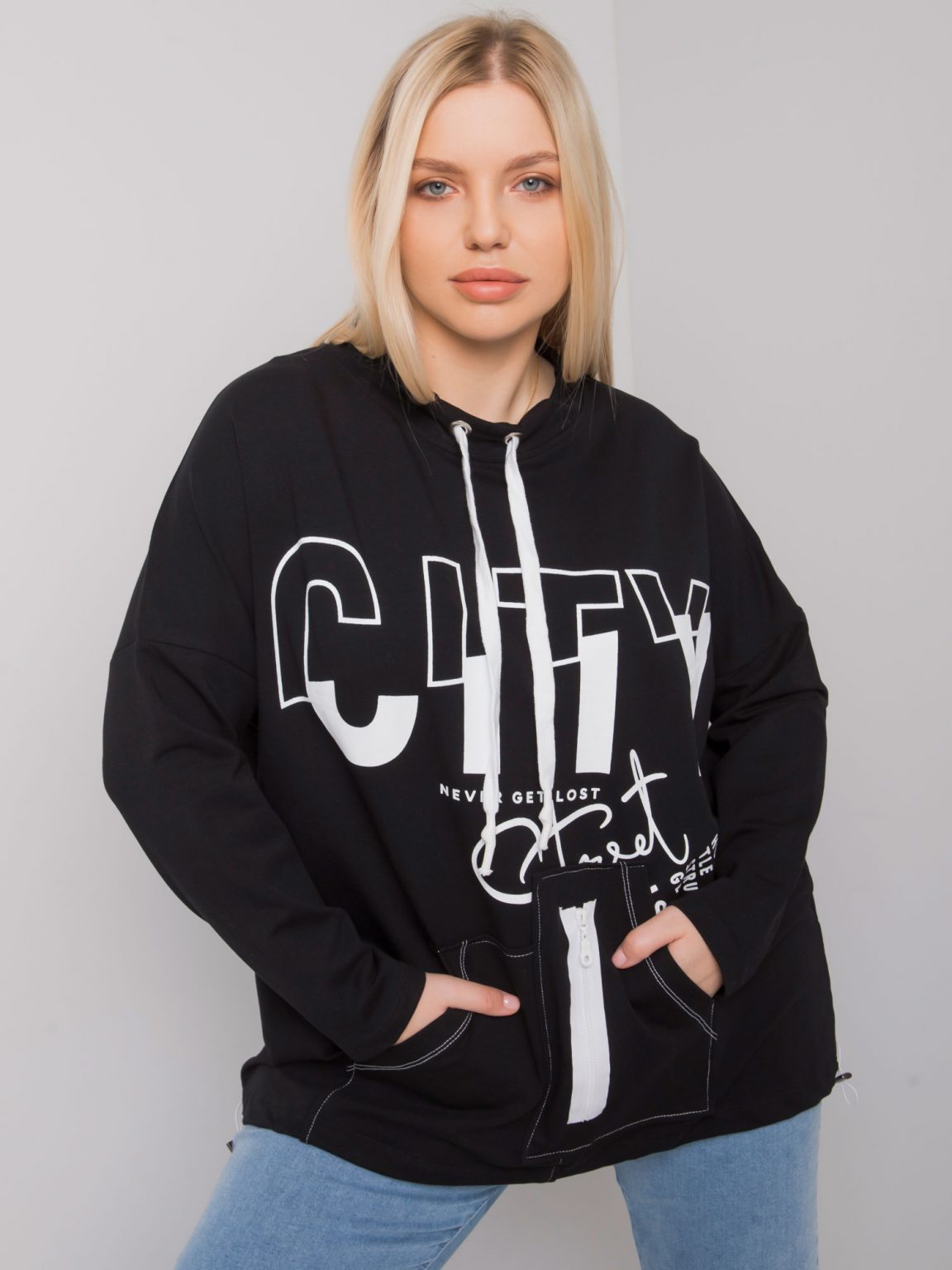 Czarna bluza plus size bez kaptura Hackney