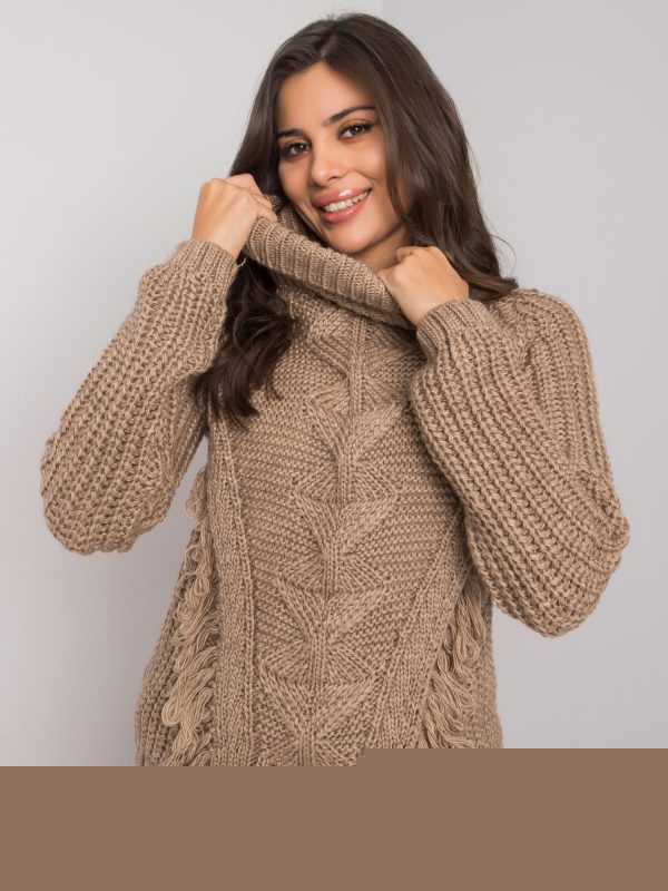 Ciemnobeżowy sweter damski z golfem Winchester RUE PARIS