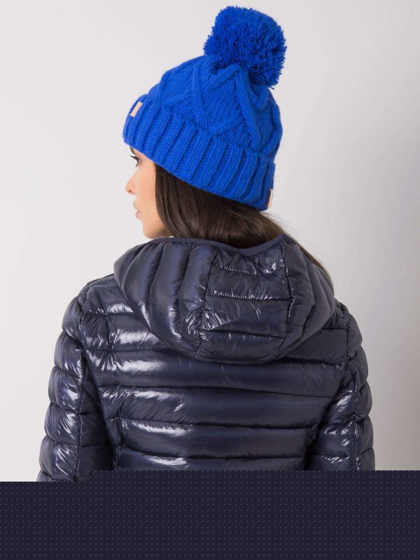 Niebieska czapka zimowa z pomponem