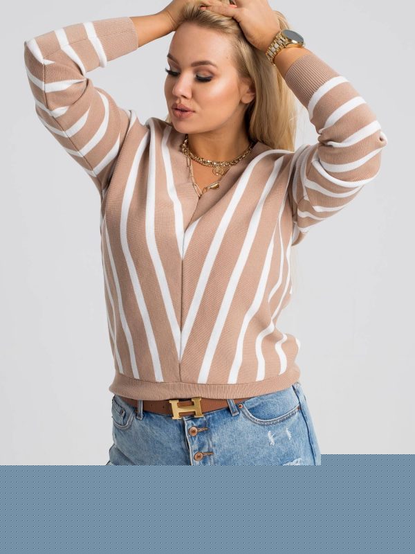 Beżowo-biały sweter plus size Bertha