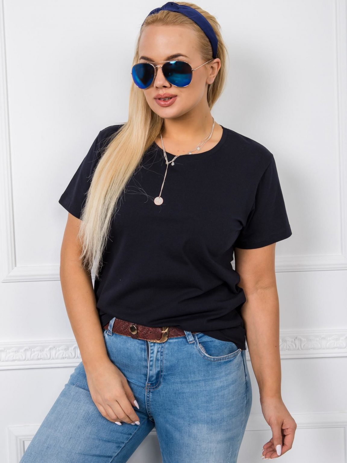 Granatowy t-shirt plus size Jennie