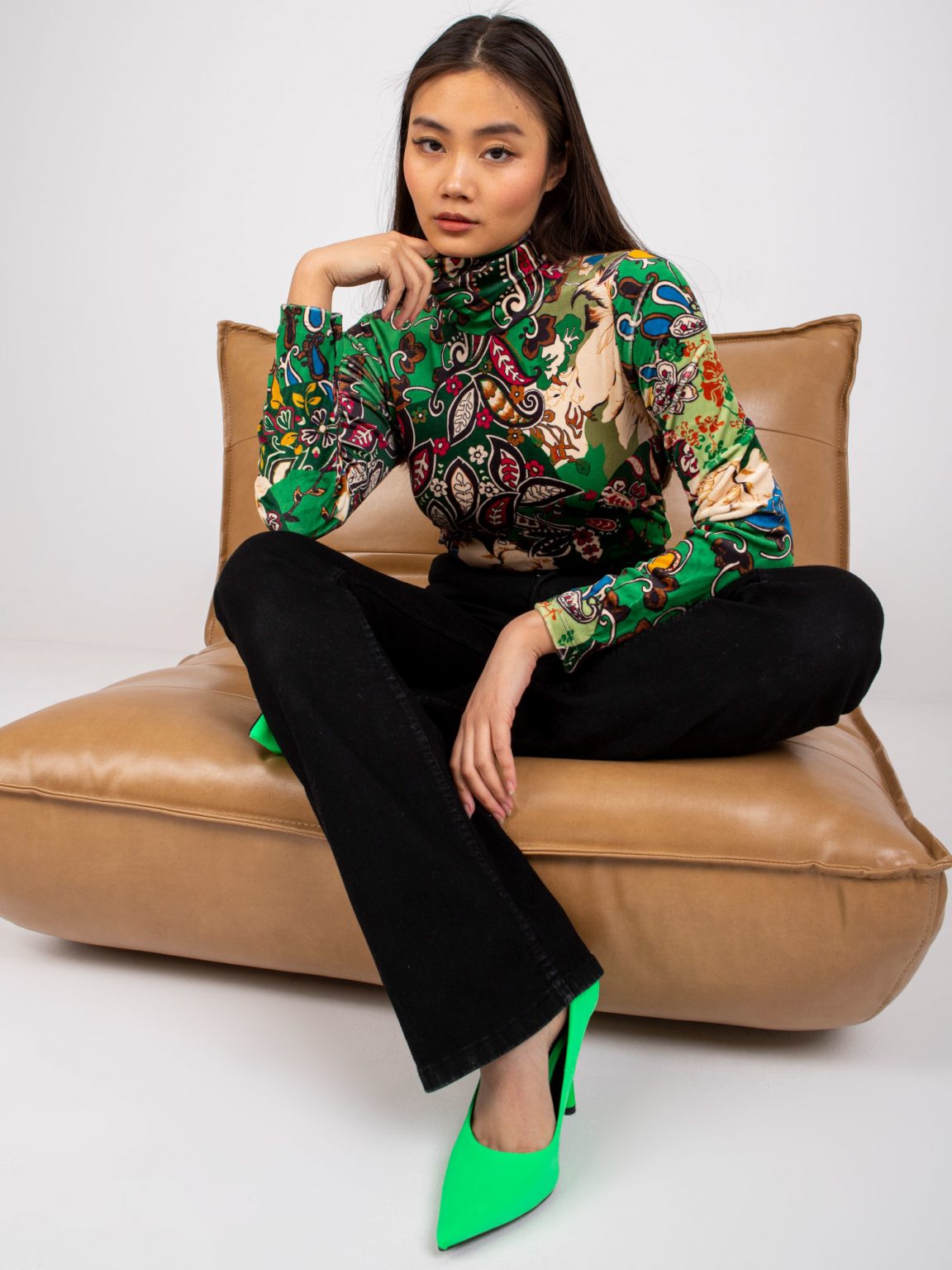 Zielona bluzka welurowa we wzory Nadine