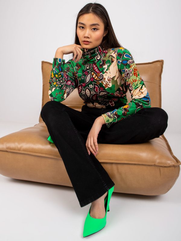 Zielona bluzka welurowa we wzory Nadine