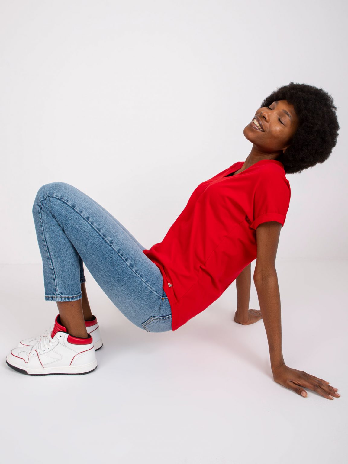 Czerwony luźny t-shirt Severine