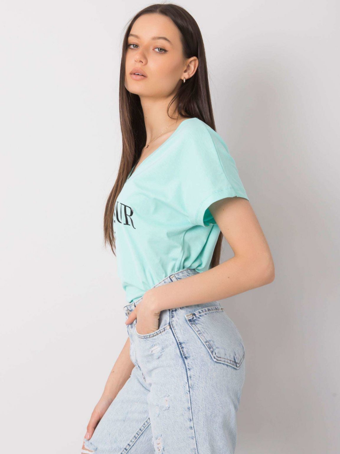 Miętowy t-shirt z nadrukiem Hortense