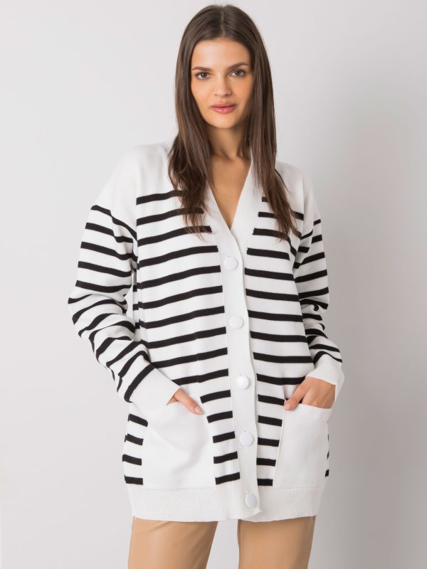 Ecru sweter rozpinany w paski Majestic RUE PARIS
