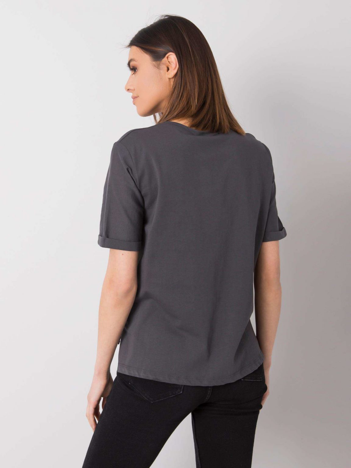 Grafitowy t-shirt bawełniany Kaylee RUE PARIS