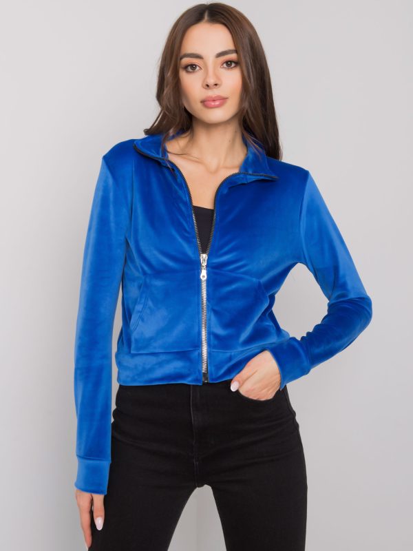 Ciemnoniebieska welurowa bluza rozpinana Charley RUE PARIS