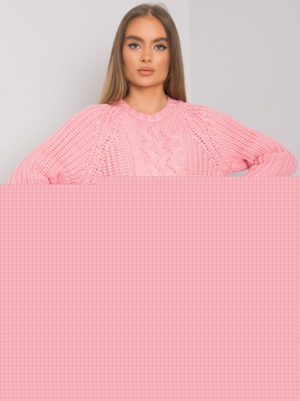 Różowy sweter z warkoczami Jacksonville RUE PARIS