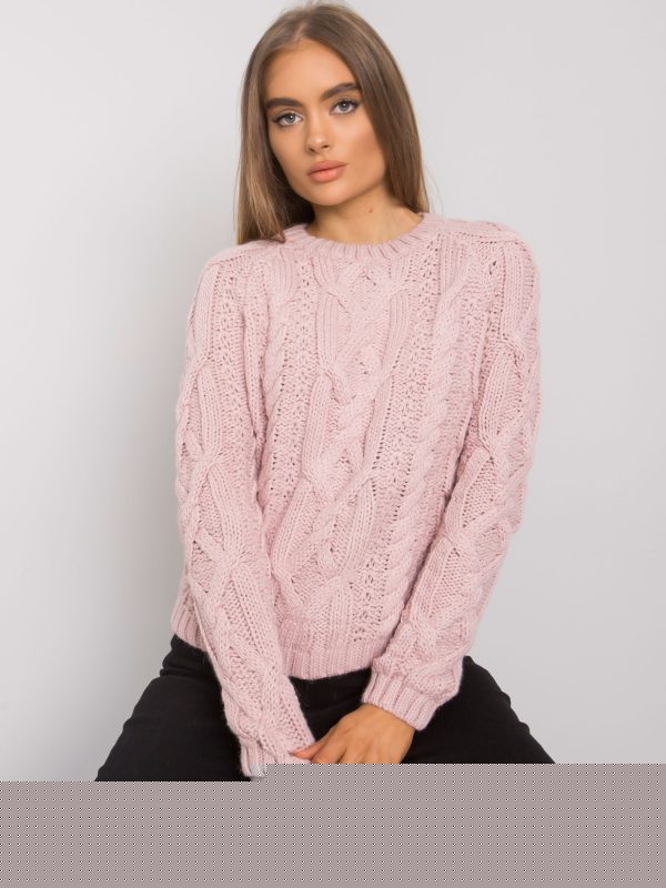 Jasnoróżowy sweter w warkocze Milford RUE PARIS