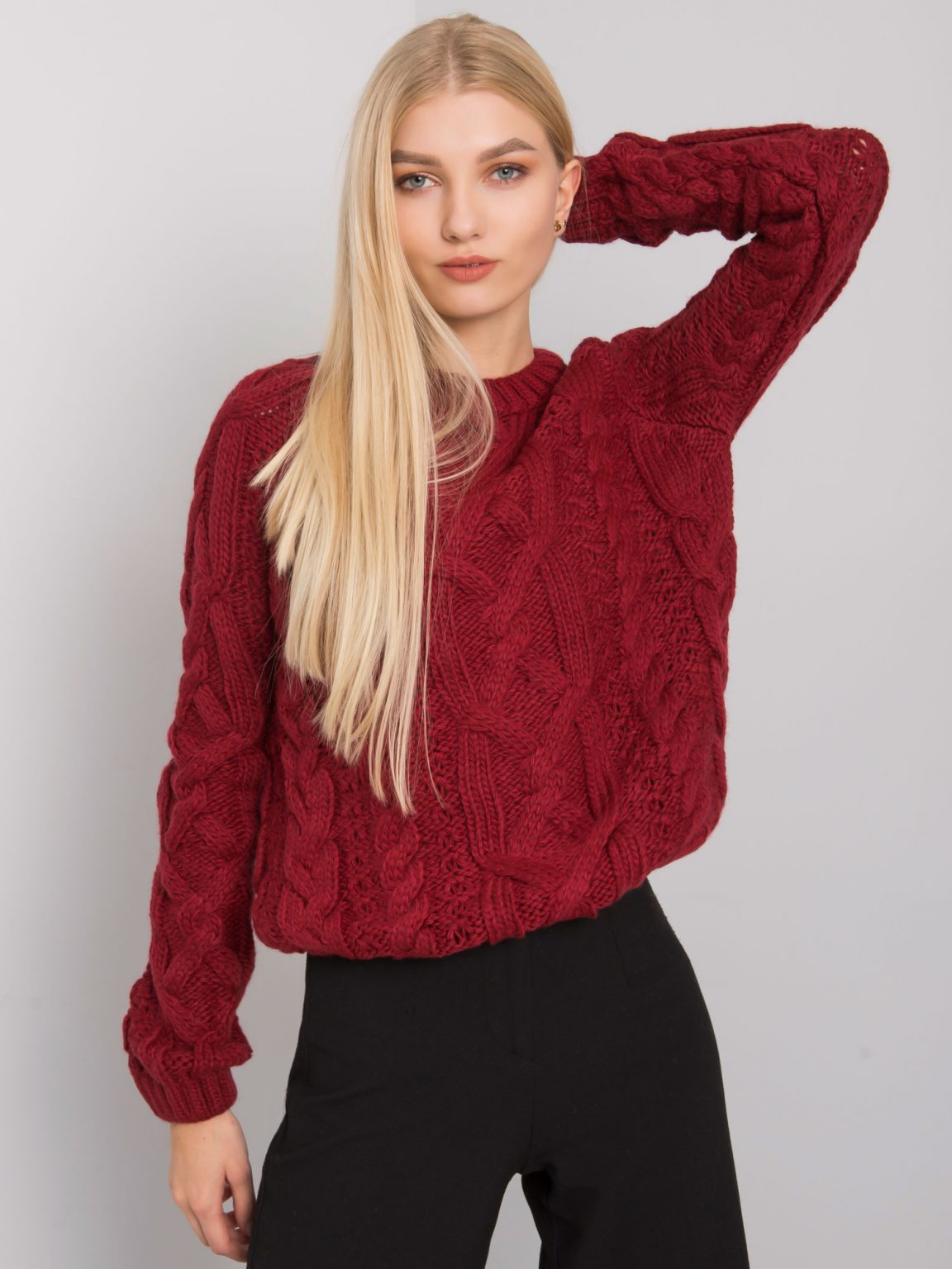 Bordowy sweter w warkocze Milford RUE PARIS
