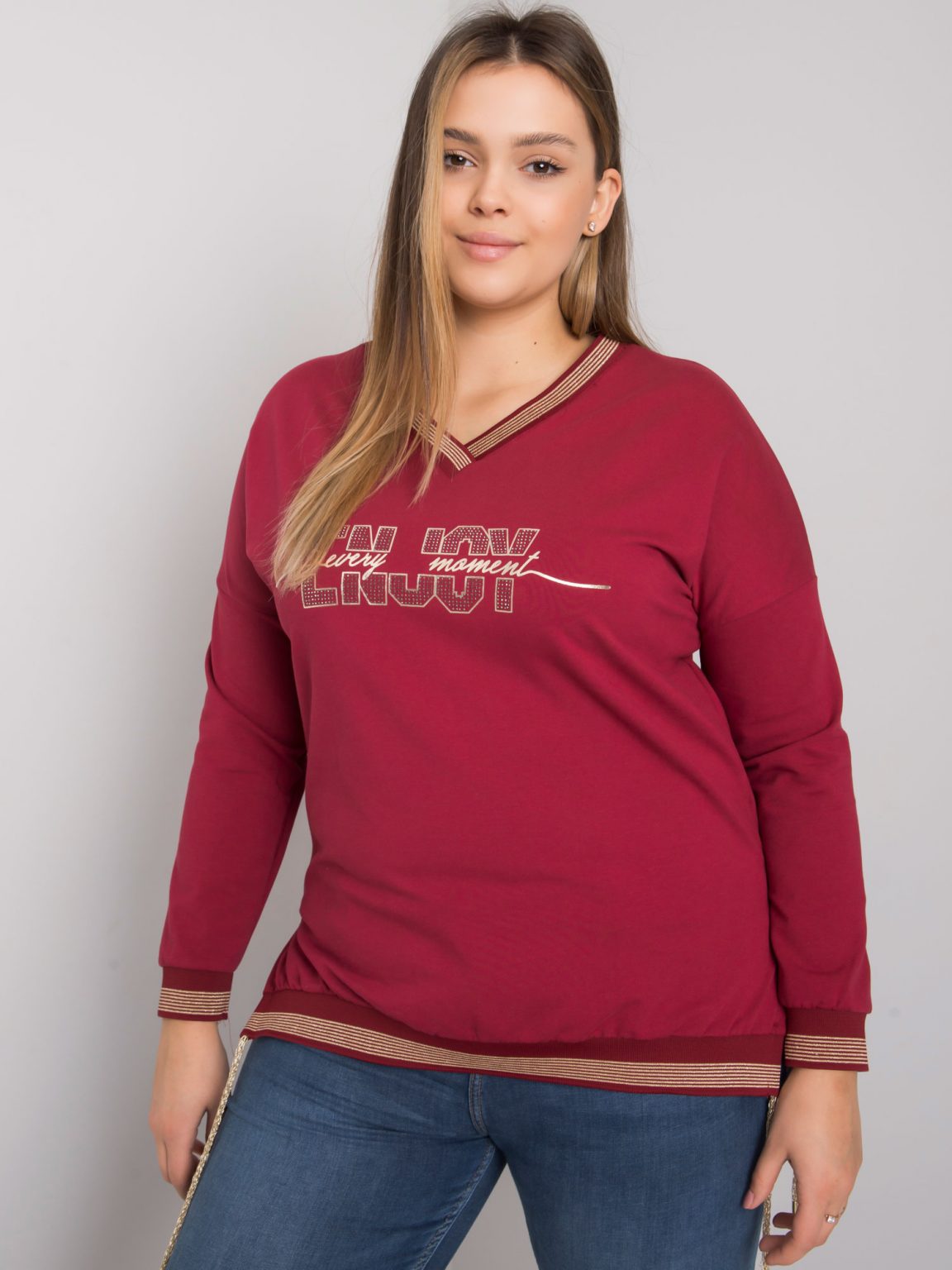 Bordowa bluzka plus size z aplikacją Lila