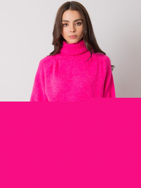 Różowy sweter damski z golfem Tiyarna RUE PARIS