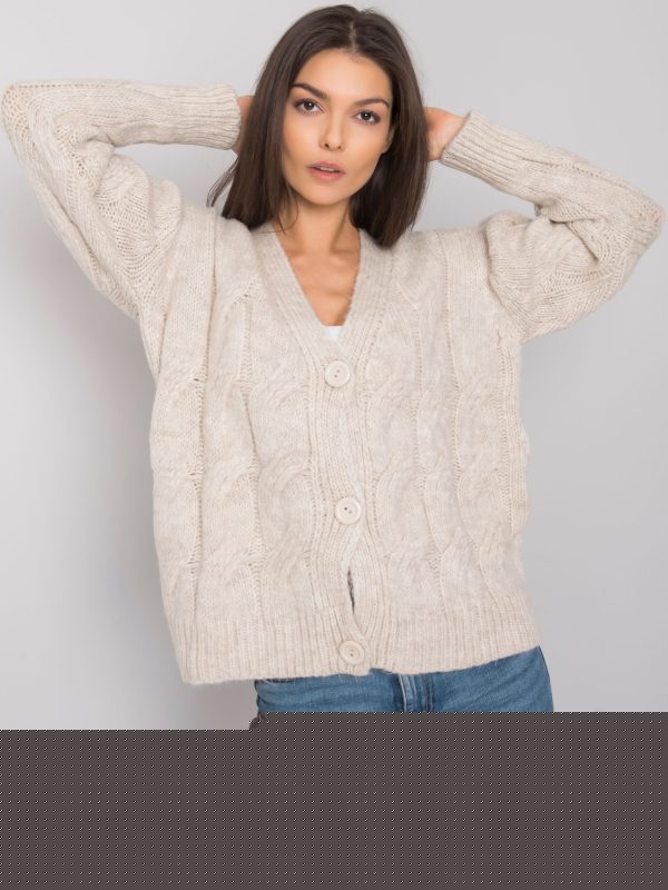 Beżowy sweter rozpinany w warkocze Nashville RUE PARIS