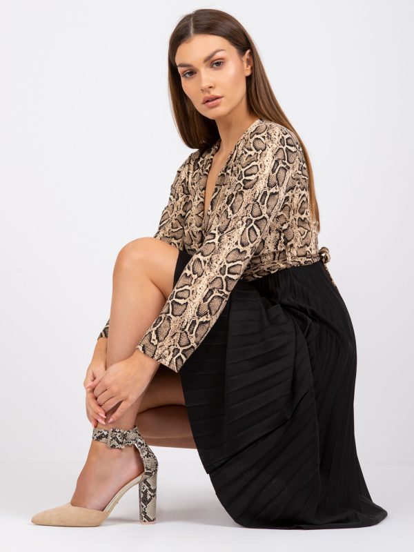 Beżowo-czarna sukienka z printami Cecylia