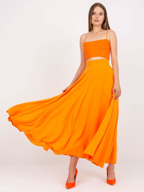Pomarańczowa maxi spódnica rozkloszowana z wiązaniem RUE PARIS