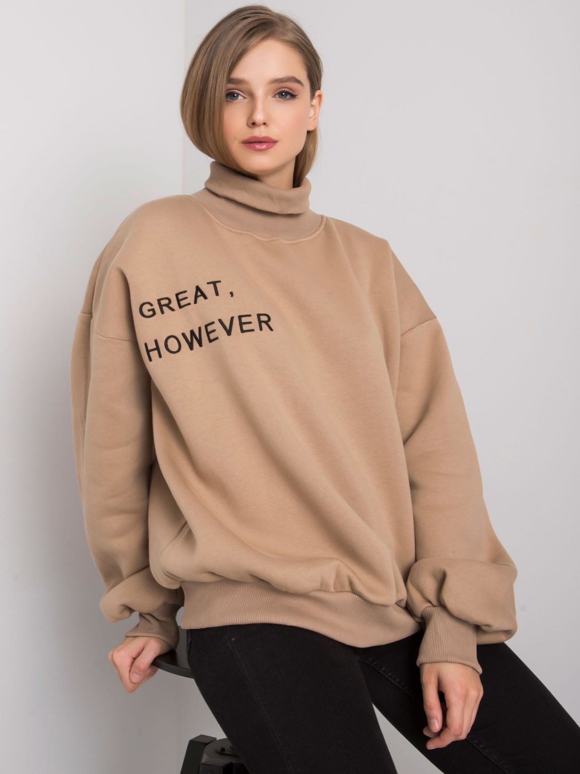 Ciemnobeżowa ocieplana bluza oversize Kelly