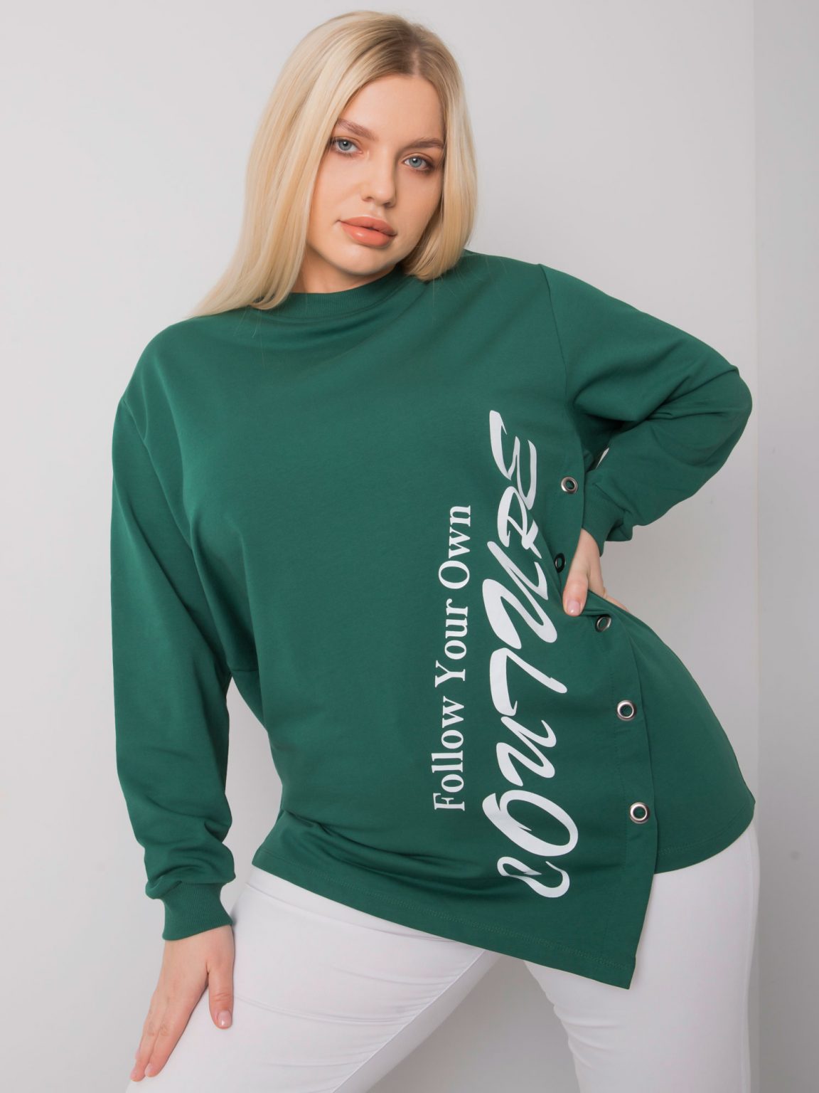 Ciemnozielona bluzka asymetryczna plus size Elfriede