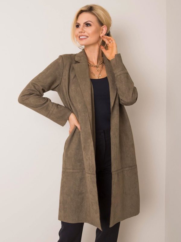 Khaki płaszcz zamszowy Sellina STITCH & SOUL