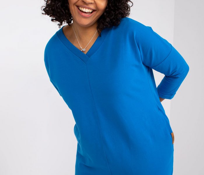 Hurtownia Ciemnoniebieska dresowa tunika plus size z kieszeniami Sue