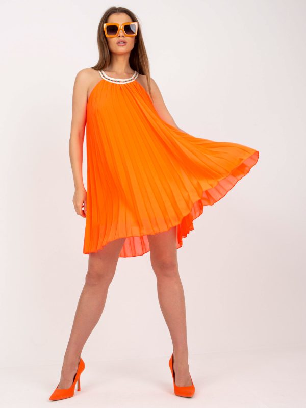 Fluo pomarańczowa zwiewna sukienka one size z plisowaniem