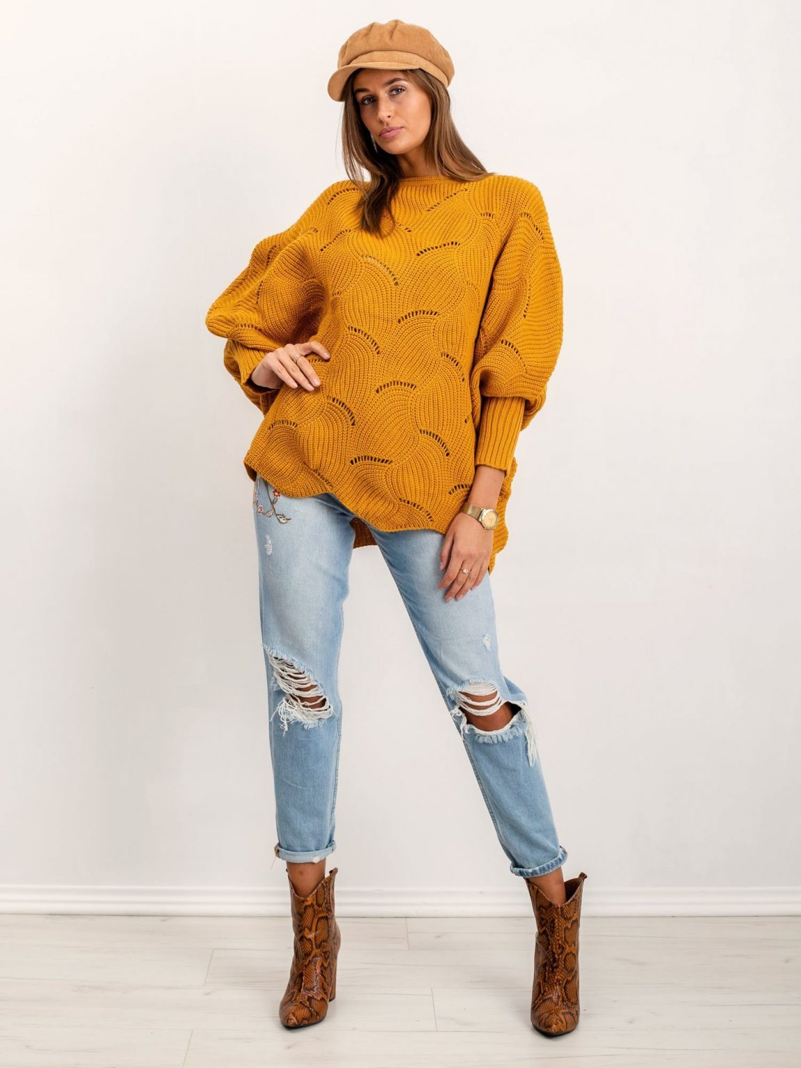 Musztardowy sweter Poncho