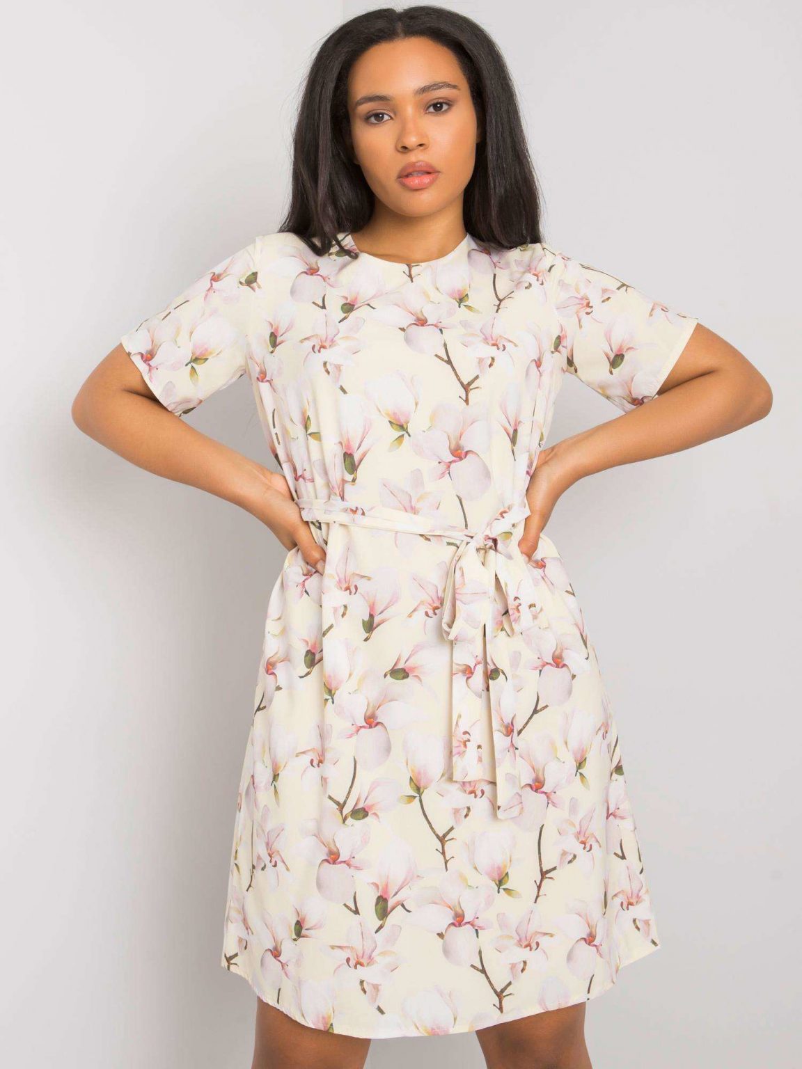 Żółta wzorzysta sukienka plus size Celene