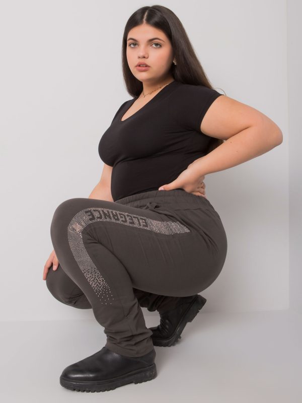 Ciemne khaki spodnie dresowe plus size z aplikacją Aelis