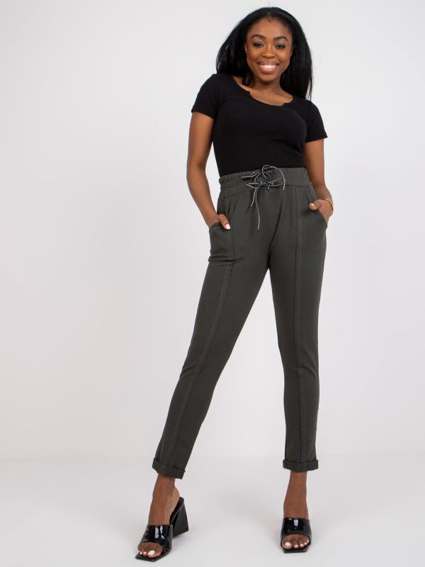 Khaki spodnie dresowe slim fit z troczkami Imrie