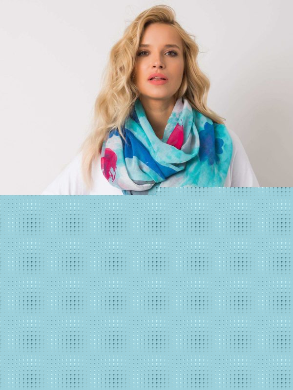 Niebieski komin damski w kolorowe desenie