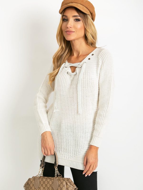 Ecru sweter ze sznurowaniem