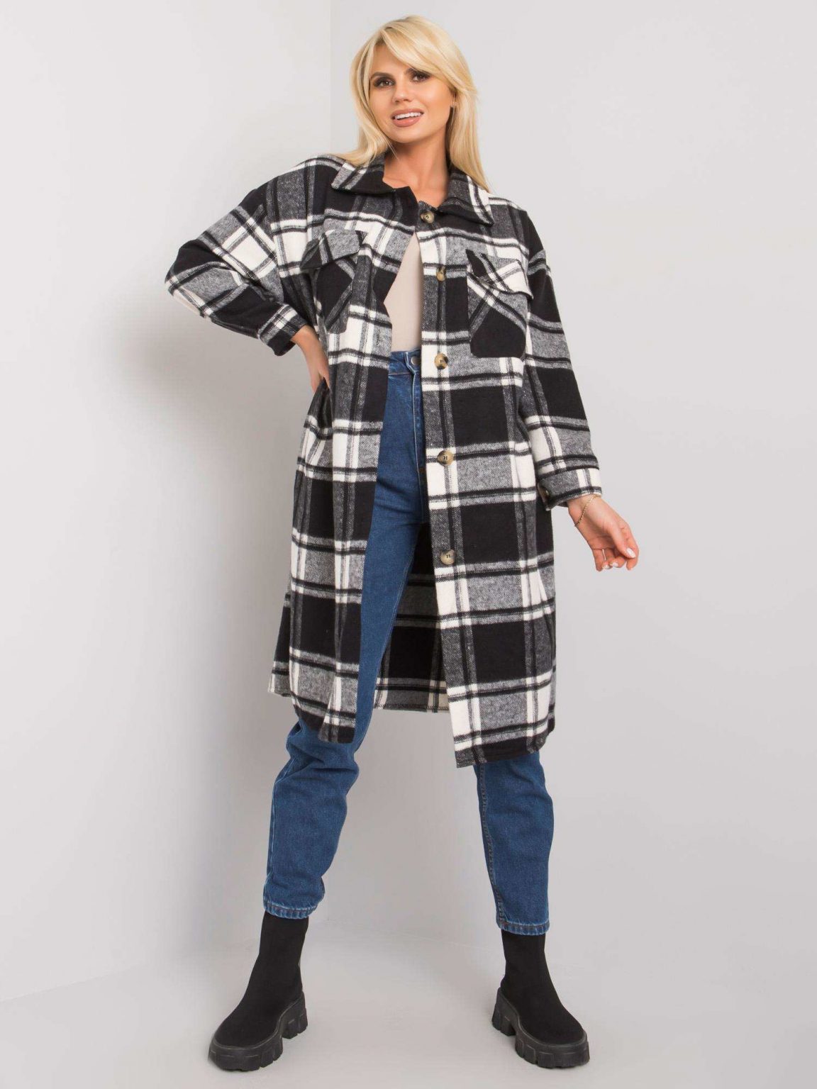 Czarno-biała flanelowa koszula w kratę Claire RUE PARIS