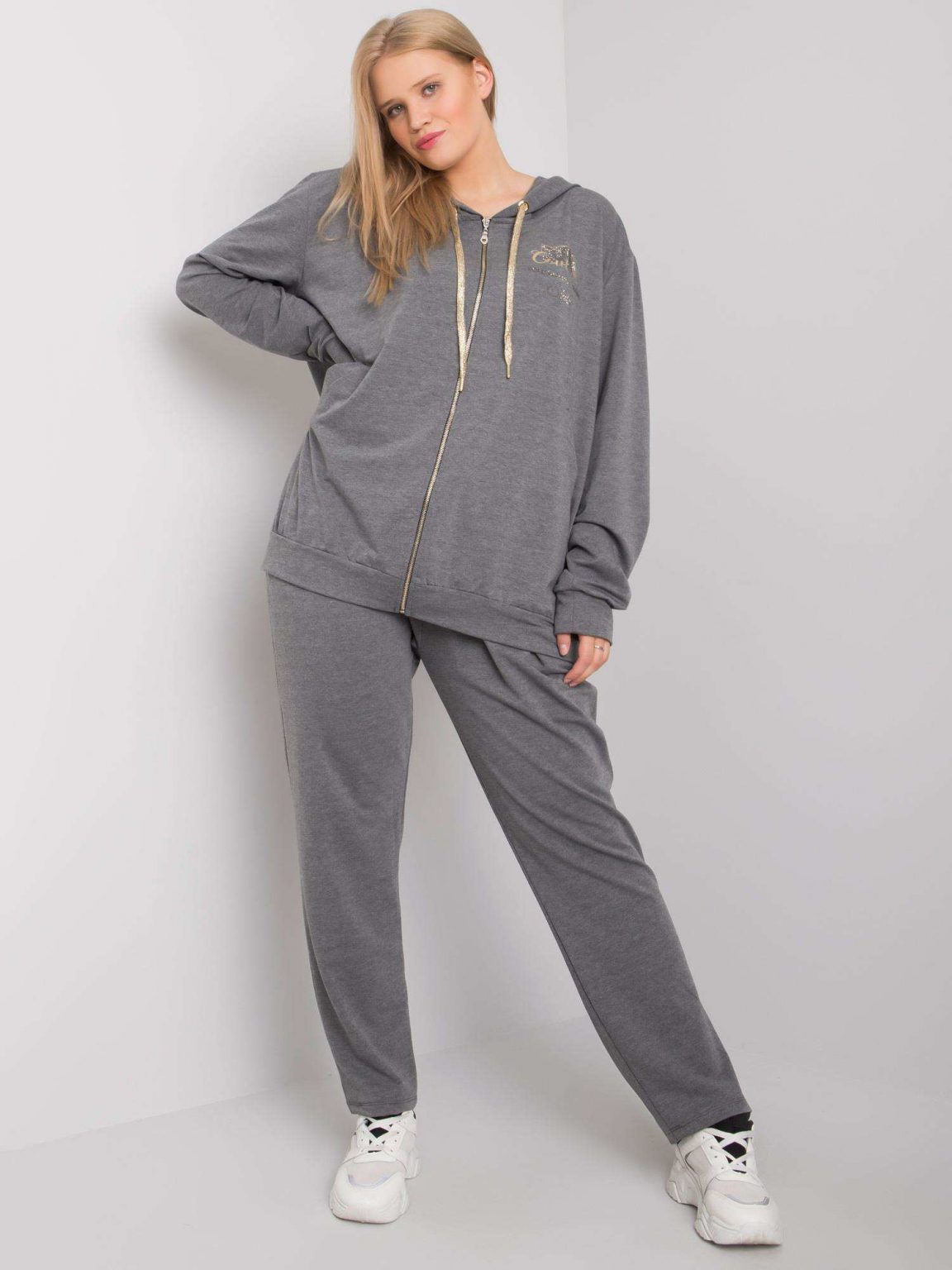 Ciemnoszary melanżowy dwuczęściowy komplet plus size Shaquand