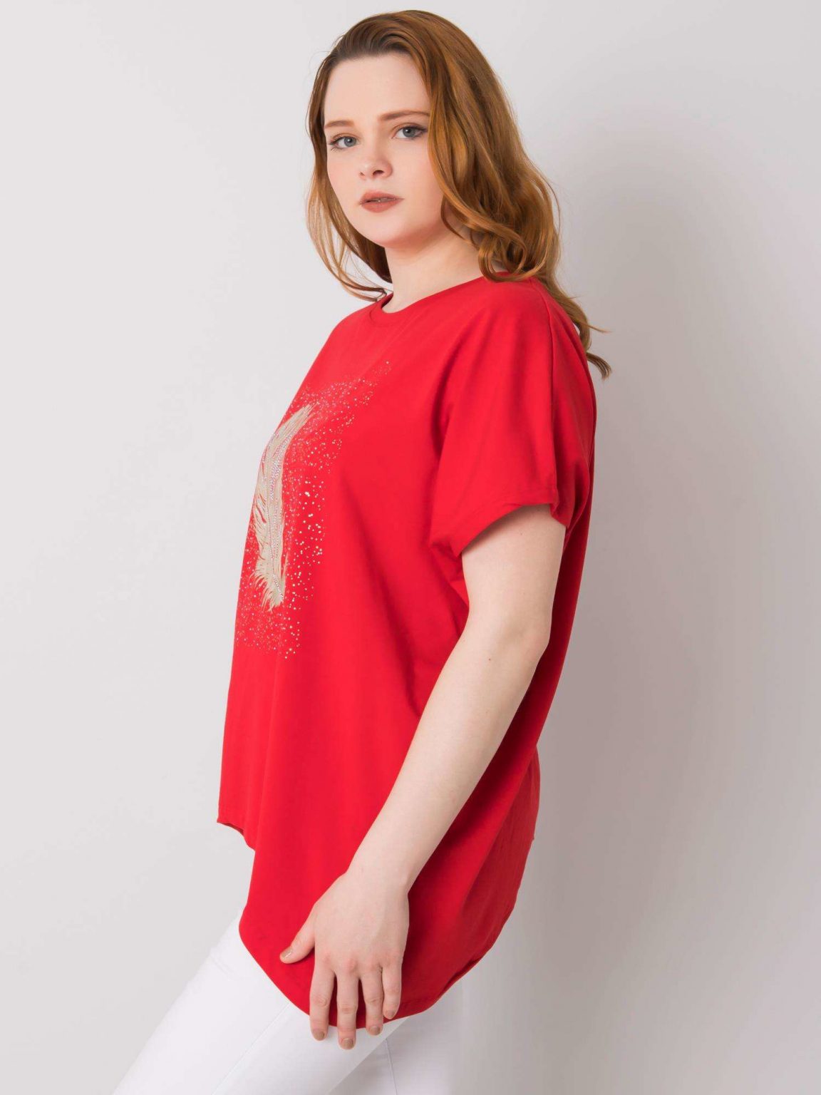 Czerwona bluzka plus size z nadrukiem Wilma