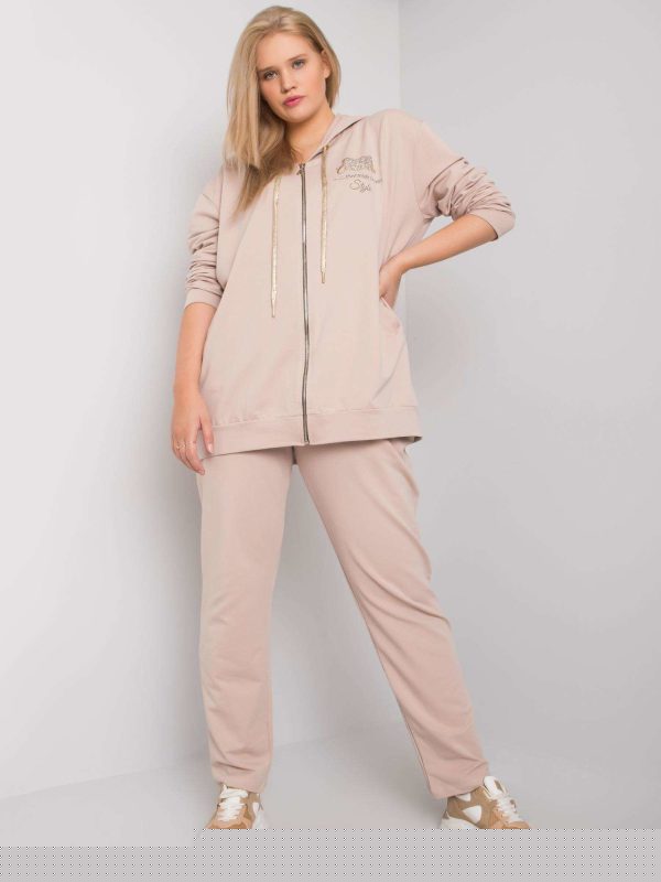 Jasnobeżowy dwuczęściowy komplet plus size Shaquand