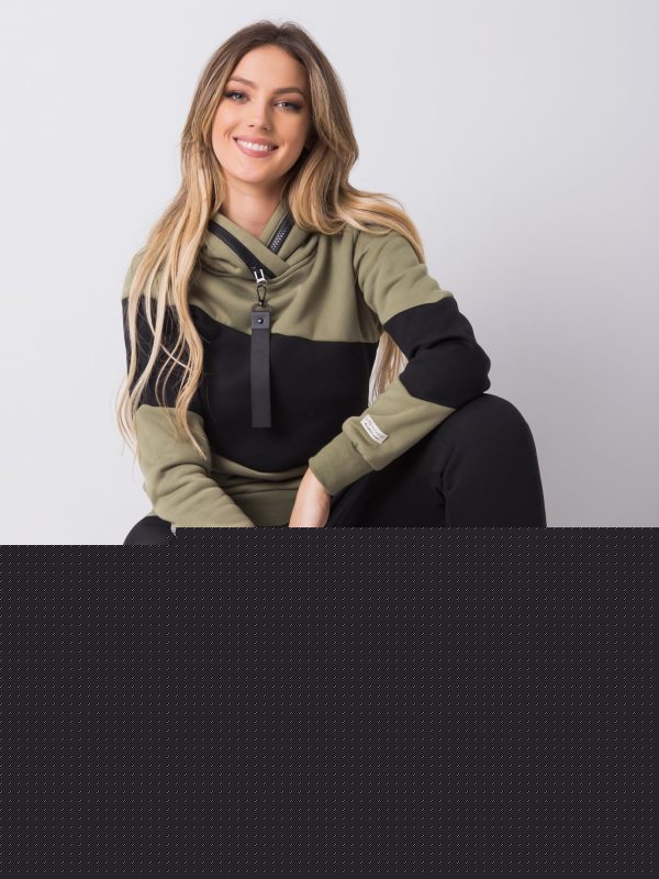 Khaki dres w pasy z kapturem w kwiaty