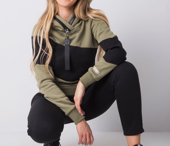 Hurtownia Khaki dres w pasy z kapturem w kwiaty