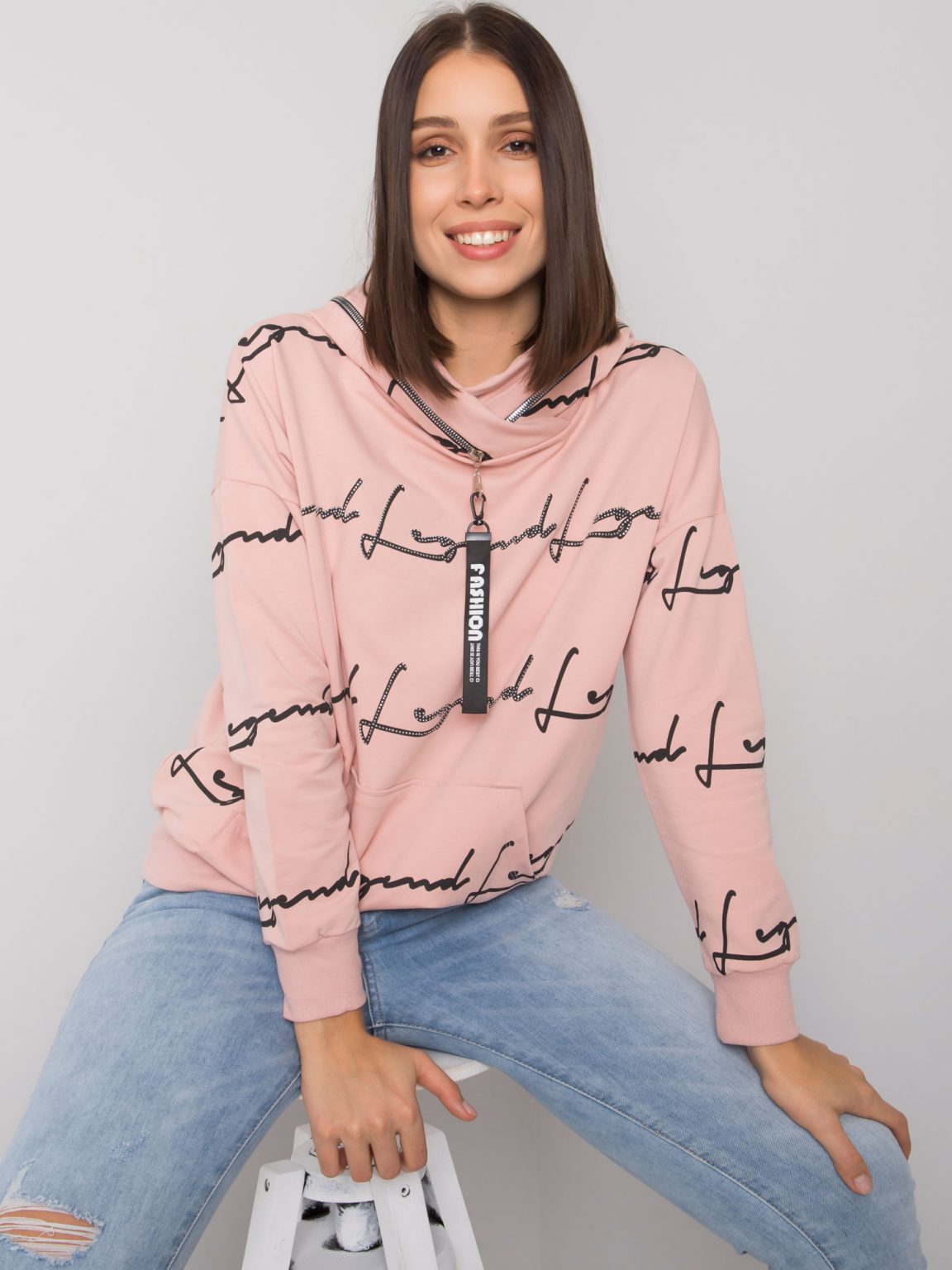 Brudnoróżowa bluza plus size z kieszenią Jossy