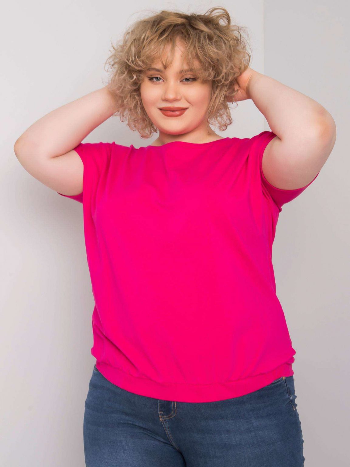 Fuksjowa bluzka plus size ze ściągaczem Addyson
